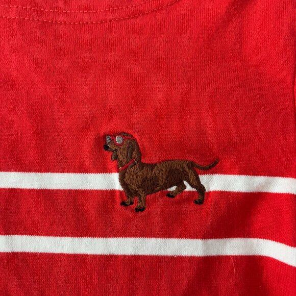 Joules Dachshund Red and White Striped Long Sleeved Shirt, Size 2, Small - Picture 2 of 6